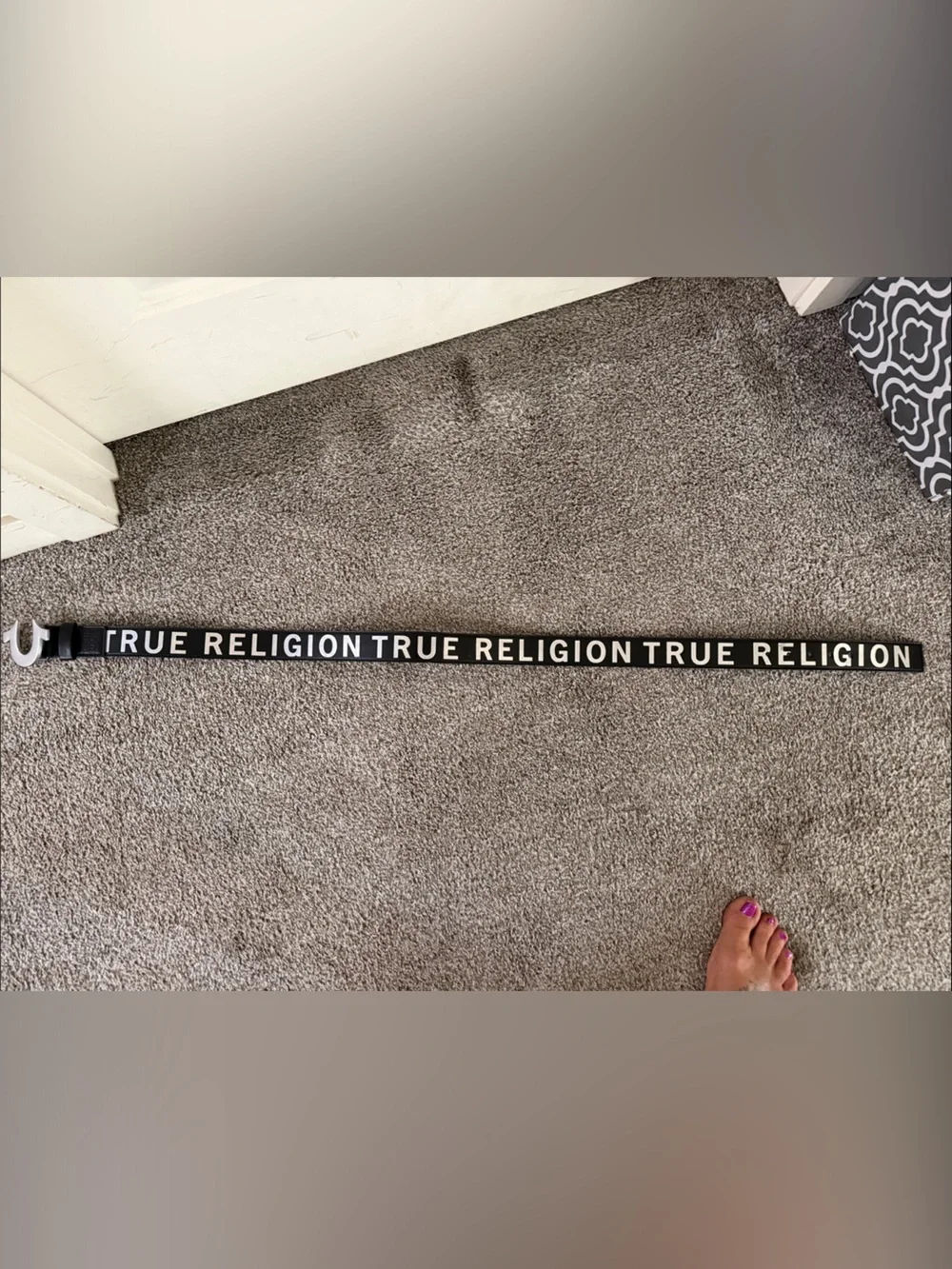 True Religion Black Leather Belt with Branded Tag